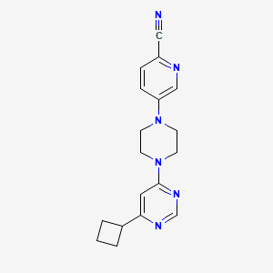 molecular formula C18H20N6 B2464907 5-[4-(6-Cyclobutylpyrimidin-4-yl)piperazin-1-yl]pyridine-2-carbonitrile CAS No. 2380096-54-6