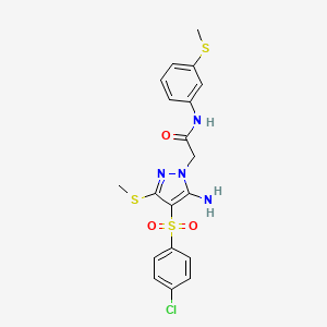 2-(5-amino-4-((4-chlorophenyl)sulfonyl)-3-(methylthio)-1H-pyrazol-1-yl)-N-(3-(methylthio)phenyl)acetamide