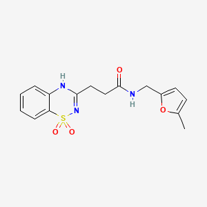 molecular formula C16H17N3O4S B2464915 3-(1,1-dioxido-2H-1,2,4-benzothiadiazin-3-yl)-N-[(5-methyl-2-furyl)methyl]propanamide CAS No. 946238-35-3