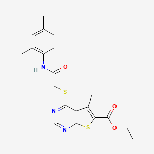 molecular formula C20H21N3O3S2 B2464934 Ethyl 4-({[(2,4-dimethylphenyl)carbamoyl]methyl}sulfanyl)-5-methylthieno[2,3-d]pyrimidine-6-carboxylate CAS No. 1160237-22-8