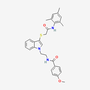 molecular formula C29H31N3O3S B2464940 N-(2-(3-((2-(mesitylamino)-2-oxoethyl)thio)-1H-indol-1-yl)ethyl)-4-methoxybenzamide CAS No. 851412-88-9