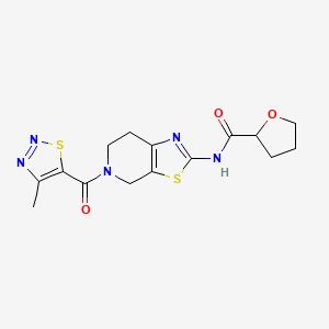 molecular formula C15H17N5O3S2 B2464949 N-(5-(4-甲基-1,2,3-噻二唑-5-羰基)-4,5,6,7-四氢噻唑并[5,4-c]吡啶-2-基)四氢呋喃-2-甲酰胺 CAS No. 1396802-10-0