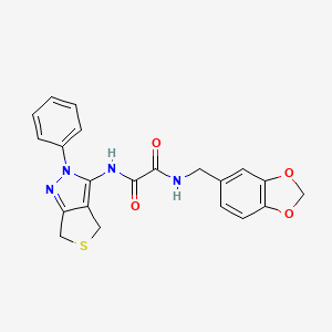 molecular formula C21H18N4O4S B2464951 N1-(benzo[d][1,3]dioxol-5-ylmethyl)-N2-(2-phenyl-4,6-dihydro-2H-thieno[3,4-c]pyrazol-3-yl)oxalamide CAS No. 899741-42-5