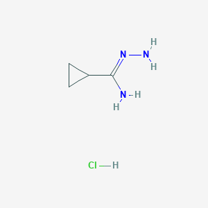 molecular formula C4H10ClN3 B2464954 N-aminocyclopropanecarboximidamide hydrochloride CAS No. 137857-71-7