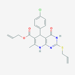 molecular formula C21H20ClN3O3S B2464955 2-(烯丙硫基)-5-(4-氯苯基)-7-甲基-4-氧代-3,4,5,8-四氢吡啶并[2,3-d]嘧啶-6-羧酸烯丙酯 CAS No. 924115-41-3