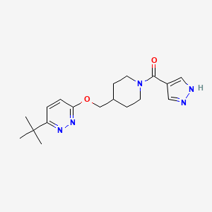 molecular formula C18H25N5O2 B2464970 [4-[(6-Tert-butylpyridazin-3-yl)oxymethyl]piperidin-1-yl]-(1H-pyrazol-4-yl)methanone CAS No. 2310226-29-8