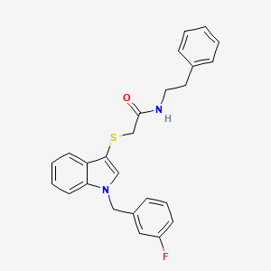 molecular formula C25H23FN2OS B2464975 2-((1-(3-fluorobenzyl)-1H-indol-3-yl)thio)-N-phenethylacetamide CAS No. 851412-38-9