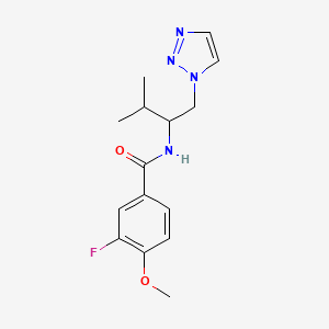 molecular formula C15H19FN4O2 B2464976 3-氟-4-甲氧基-N-(3-甲基-1-(1H-1,2,3-三唑-1-基)丁-2-基)苯甲酰胺 CAS No. 2034460-79-0