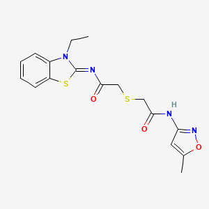 molecular formula C17H18N4O3S2 B2464987 (Z)-N-(3-ethylbenzo[d]thiazol-2(3H)-ylidene)-2-((2-((5-methylisoxazol-3-yl)amino)-2-oxoethyl)thio)acetamide CAS No. 851717-34-5