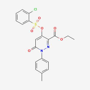 molecular formula C20H17ClN2O6S B2464988 Ethyl 4-(((2-chlorophenyl)sulfonyl)oxy)-6-oxo-1-(p-tolyl)-1,6-dihydropyridazine-3-carboxylate CAS No. 899728-61-1