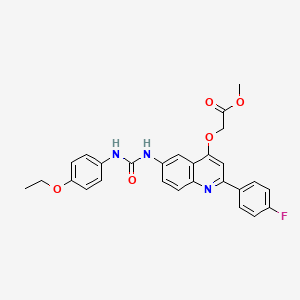 molecular formula C27H24FN3O5 B2464992 Methyl 2-((6-(3-(4-ethoxyphenyl)ureido)-2-(4-fluorophenyl)quinolin-4-yl)oxy)acetate CAS No. 1115911-49-3