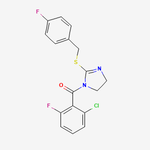 molecular formula C17H13ClF2N2OS B2464993 (2-氯-6-氟苯基)(2-((4-氟苄基)硫代)-4,5-二氢-1H-咪唑-1-基)甲苯酮 CAS No. 851865-90-2