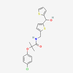 2-(4-chlorophenoxy)-N-((5-(hydroxy(thiophen-2-yl)methyl)thiophen-2-yl)methyl)-2-methylpropanamide