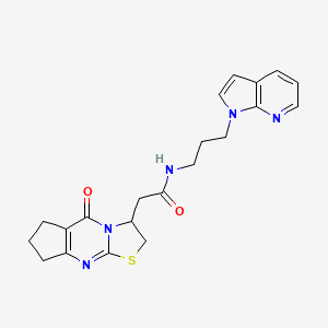 molecular formula C21H23N5O2S B2465007 N-(3-(1H-pyrrolo[2,3-b]pyridin-1-yl)propyl)-2-(5-oxo-2,3,5,6,7,8-hexahydrocyclopenta[d]thiazolo[3,2-a]pyrimidin-3-yl)acetamide CAS No. 1795410-25-1