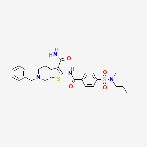 molecular formula C28H34N4O4S2 B2465022 6-benzyl-2-(4-(N-butyl-N-ethylsulfamoyl)benzamido)-4,5,6,7-tetrahydrothieno[2,3-c]pyridine-3-carboxamide CAS No. 681184-31-6