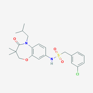 molecular formula C22H27ClN2O4S B2465044 1-(3-chlorophenyl)-N-(5-isobutyl-3,3-dimethyl-4-oxo-2,3,4,5-tetrahydrobenzo[b][1,4]oxazepin-8-yl)methanesulfonamide CAS No. 921993-51-3