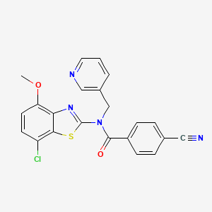 molecular formula C22H15ClN4O2S B2465045 N-(7-氯-4-甲氧基苯并[d]噻唑-2-基)-4-氰基-N-(吡啶-3-基甲基)苯甲酰胺 CAS No. 886965-10-2