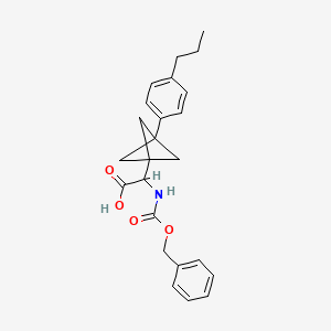molecular formula C24H27NO4 B2465047 2-(Phenylmethoxycarbonylamino)-2-[3-(4-propylphenyl)-1-bicyclo[1.1.1]pentanyl]acetic acid CAS No. 2287261-21-4