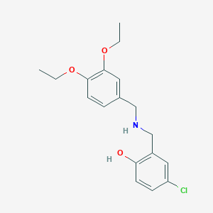 molecular formula C18H22ClNO3 B2465058 4-Chloro-2-{[(3,4-diethoxybenzyl)amino]methyl}phenol CAS No. 1232786-90-1