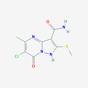 molecular formula C9H9ClN4O2S B246506 6-Chloro-7-hydroxy-5-methyl-2-(methylsulfanyl)pyrazolo[1,5-a]pyrimidine-3-carboxamide 
