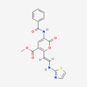 molecular formula C19H15N3O5S B2465071 methyl 3-(benzoylamino)-2-oxo-6-[(E)-2-(1,3-thiazol-2-ylamino)ethenyl]-2H-pyran-5-carboxylate CAS No. 341966-32-3