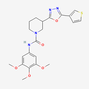 molecular formula C21H24N4O5S B2465072 3-(5-(thiophen-3-yl)-1,3,4-oxadiazol-2-yl)-N-(3,4,5-trimethoxyphenyl)piperidine-1-carboxamide CAS No. 1795408-90-0