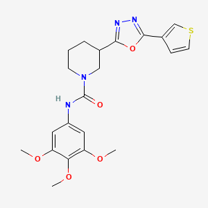 molecular formula C21H24N4O5S B2465072 3-[5-(thiophen-3-yl)-1,3,4-oxadiazol-2-yl]-N-(3,4,5-trimethoxyphenyl)piperidine-1-carboxamide CAS No. 1795408-90-0