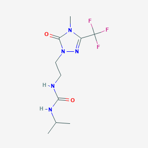 molecular formula C10H16F3N5O2 B2465076 1-isopropyl-3-(2-(4-methyl-5-oxo-3-(trifluoromethyl)-4,5-dihydro-1H-1,2,4-triazol-1-yl)ethyl)urea CAS No. 1421529-13-6
