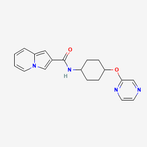 molecular formula C19H20N4O2 B2465089 N-((1r,4r)-4-(pyrazin-2-yloxy)cyclohexyl)indolizine-2-carboxamide CAS No. 2034396-89-7
