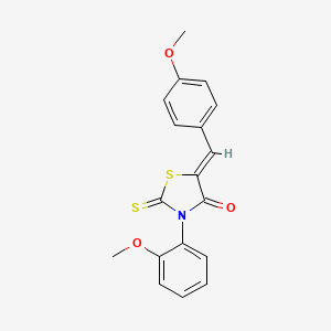 molecular formula C18H15NO3S2 B2465092 (5Z)-3-(2-methoxyphenyl)-5-[(4-methoxyphenyl)methylidene]-2-sulfanylidene-1,3-thiazolidin-4-one CAS No. 307525-13-9