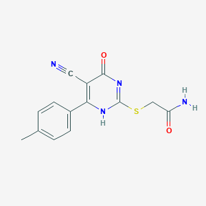 molecular formula C14H12N4O2S B246510 2-[[5-cyano-6-(4-methylphenyl)-4-oxo-1H-pyrimidin-2-yl]sulfanyl]acetamide 