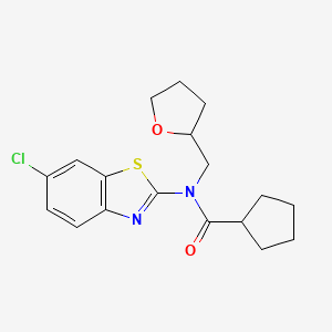 molecular formula C18H21ClN2O2S B2465101 N-(6-chlorobenzo[d]thiazol-2-yl)-N-((tetrahydrofuran-2-yl)methyl)cyclopentanecarboxamide CAS No. 1170449-06-5