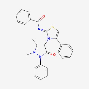 molecular formula C27H22N4O2S B2465109 N-[3-(1,5-二甲基-3-氧代-2-苯基吡唑-4-基)-4-苯基-1,3-噻唑-2-亚基]苯甲酰胺 CAS No. 402946-18-3