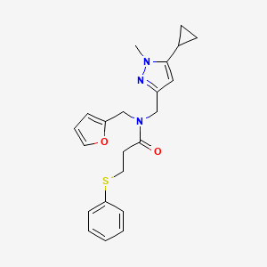 N-((5-cyclopropyl-1-methyl-1H-pyrazol-3-yl)methyl)-N-(furan-2-ylmethyl)-3-(phenylthio)propanamide