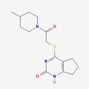molecular formula C15H21N3O2S B2465134 4-[2-(4-Methylpiperidin-1-yl)-2-oxoethyl]sulfanyl-1,5,6,7-tetrahydrocyclopenta[d]pyrimidin-2-one CAS No. 898443-97-5