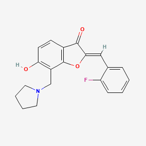 molecular formula C20H18FNO3 B2465149 (Z)-2-(2-fluorobenzylidene)-6-hydroxy-7-(pyrrolidin-1-ylmethyl)benzofuran-3(2H)-one CAS No. 887214-25-7