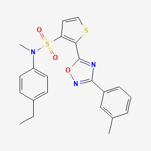 molecular formula C22H21N3O3S2 B2465156 N-(4-ethylphenyl)-N-methyl-2-[3-(3-methylphenyl)-1,2,4-oxadiazol-5-yl]thiophene-3-sulfonamide CAS No. 1105248-27-8