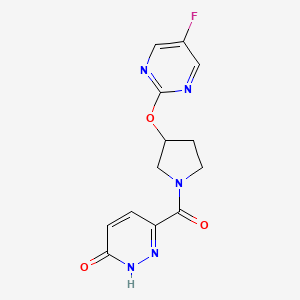 molecular formula C13H12FN5O3 B2465180 6-(3-((5-fluoropyrimidin-2-yl)oxy)pyrrolidine-1-carbonyl)pyridazin-3(2H)-one CAS No. 2034500-06-4