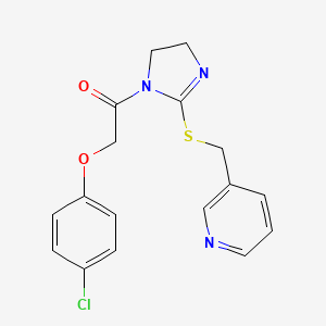 molecular formula C17H16ClN3O2S B2465182 2-(4-chlorophenoxy)-1-(2-((pyridin-3-ylmethyl)thio)-4,5-dihydro-1H-imidazol-1-yl)ethanone CAS No. 851807-80-2