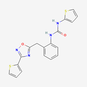 molecular formula C18H14N4O2S2 B2465191 1-(Thiophen-2-yl)-3-(2-((3-(thiophen-2-yl)-1,2,4-oxadiazol-5-yl)methyl)phenyl)urea CAS No. 1797598-71-0