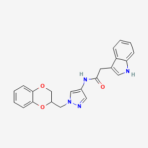 N-(1-((2,3-dihydrobenzo[b][1,4]dioxin-2-yl)methyl)-1H-pyrazol-4-yl)-2-(1H-indol-3-yl)acetamide