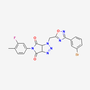 molecular formula C20H14BrFN6O3 B2465195 1-((3-(3-bromophenyl)-1,2,4-oxadiazol-5-yl)methyl)-5-(3-fluoro-4-methylphenyl)-1,6a-dihydropyrrolo[3,4-d][1,2,3]triazole-4,6(3aH,5H)-dione CAS No. 1171011-92-9
