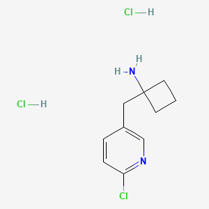molecular formula C10H15Cl3N2 B2465209 1-[(6-氯吡啶-3-基)甲基]环丁-1-胺;二盐酸盐 CAS No. 2416234-78-9