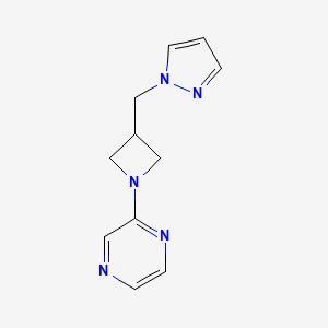 molecular formula C11H13N5 B2465217 2-{3-[(1H-pyrazol-1-yl)methyl]azetidin-1-yl}pyrazine CAS No. 2310146-09-7