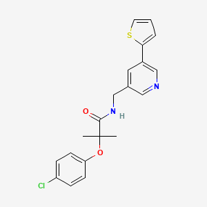 2-(4-chlorophenoxy)-2-methyl-N-((5-(thiophen-2-yl)pyridin-3-yl)methyl)propanamide