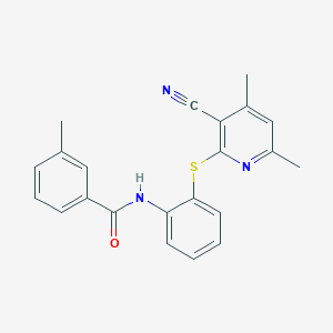 molecular formula C22H19N3OS B2465221 N-{2-[(3-氰基-4,6-二甲基-2-吡啶基)硫代]苯基}-3-甲基苯甲酰胺 CAS No. 478045-73-7