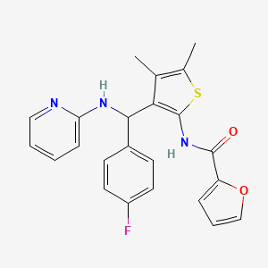 molecular formula C23H20FN3O2S B2465222 N-(3-((4-fluorophenyl)(pyridin-2-ylamino)methyl)-4,5-dimethylthiophen-2-yl)furan-2-carboxamide CAS No. 622803-91-2