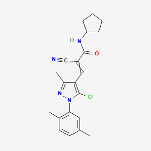 molecular formula C21H23ClN4O B2465232 3-[5-氯-1-(2,5-二甲苯基)-3-甲基-1H-吡唑-4-基]-2-氰基-N-环戊基丙-2-烯酰胺 CAS No. 1424701-37-0