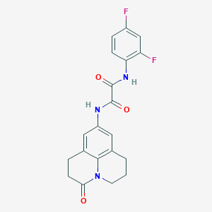 molecular formula C20H17F2N3O3 B2465235 N1-(2,4-difluorophenyl)-N2-(3-oxo-1,2,3,5,6,7-hexahydropyrido[3,2,1-ij]quinolin-9-yl)oxalamide CAS No. 898464-45-4