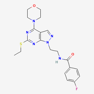 molecular formula C20H23FN6O2S B2465237 N-(2-(6-(乙硫基)-4-吗啉基-1H-吡唑并[3,4-d]嘧啶-1-基)乙基)-4-氟苯甲酰胺 CAS No. 941948-81-8